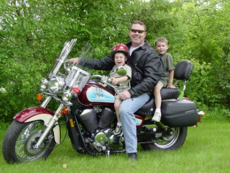 Mark with Matt and Mitch on his Honda Shadow A.C.E.